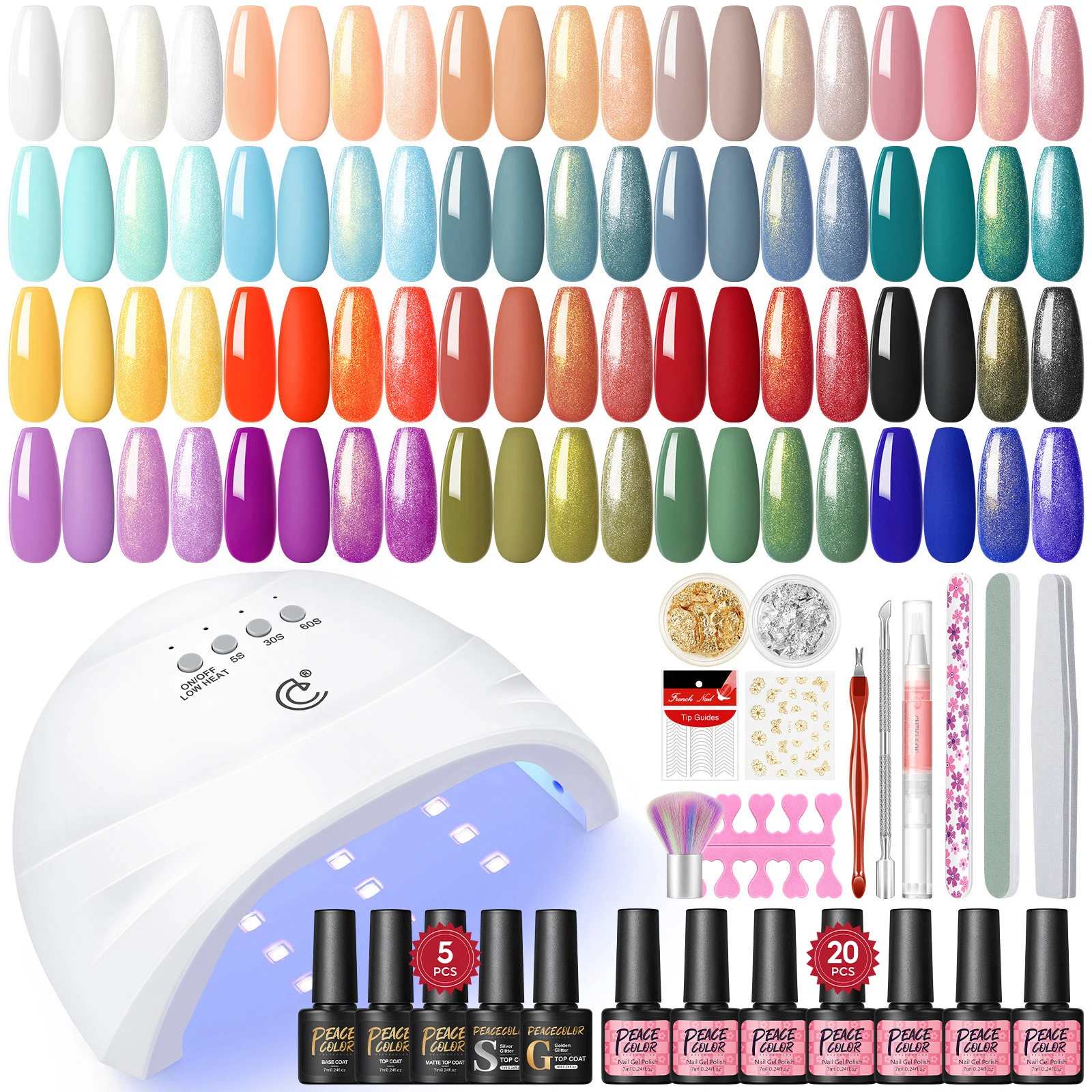 PEACECOLOR Maniküre-Set, 20 Farben, Nagel-Gel-Nagellack-Set, 7 ml, UV-Gel-Nagellack mit Nagellampe, U V, LED-Basis, Decklack für Nagelkunst, Heimwerker