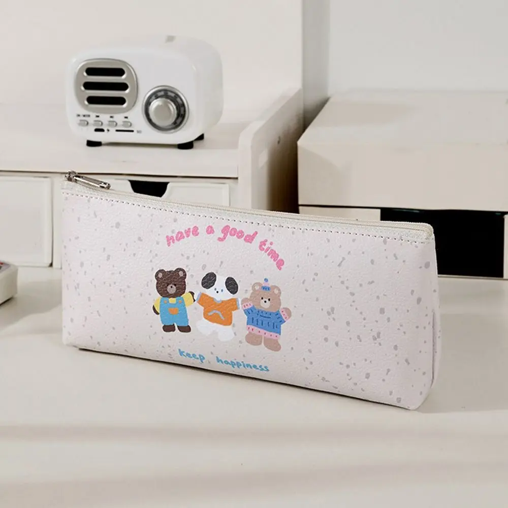

Lovely INS Kawaii Pen Bag Cartoon Bear Printed PU Leather Cartoon Pencil Case Portable Zipper Bear Pencil Pouch Office Supplies