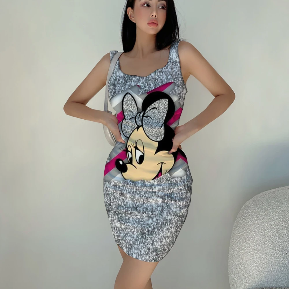 Minnie Cartoon New Women's Summer Casual Sleeveless Sexy Tight Dress Slim Comfortable Fashion Women's Cartoon Print Dress