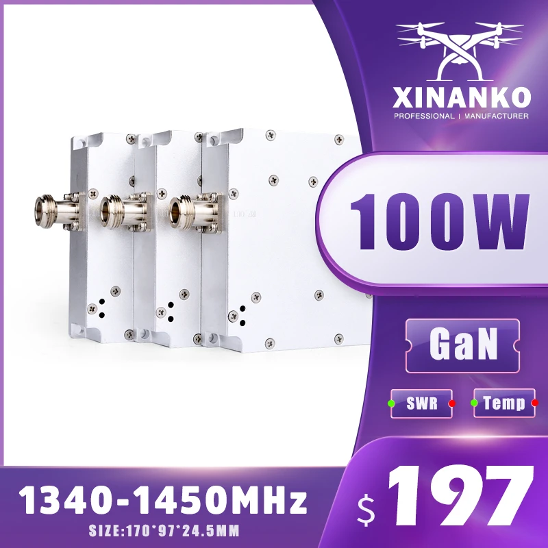 

100W 1340-1450MHz UAV RF module power amplifier 300-400MHz 600-700MHz 700-800MHz 2.4GHz 800-900MHz 900-1000MHz 1000-1100MHz