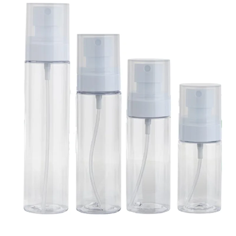 

25Pcs Clear Plastic Bottle Flat Shoulder PET White Pump Clear Cover Portable Cosmetic 45ml 60ml 80ml 100ml Mist Spray Bottles