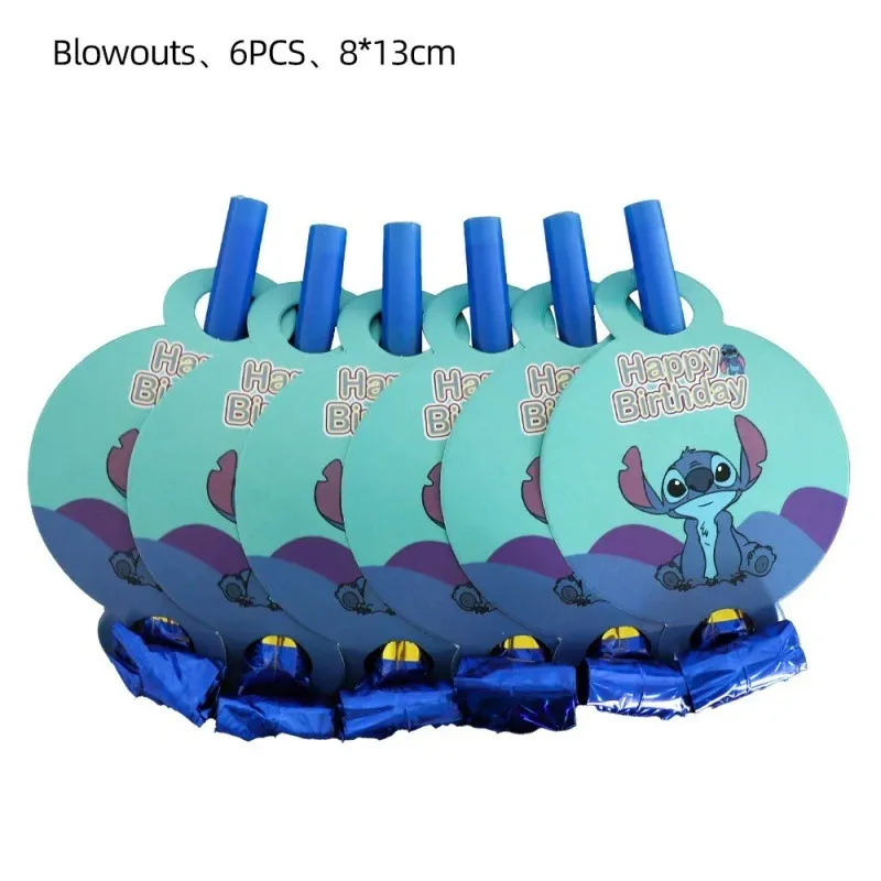 6 Pieces Lilo&Stitch Blow Dragon Set Pink Angel Blowouts Funny Party Horns Birthday Party Blowers Party Favor Kids Gifts Fun Toy