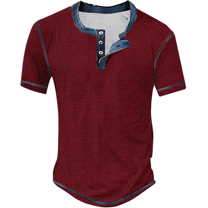 Herren V-Ausschnitt Knopfleiste Kurzarm-Oberteil Schnelltrocknend Herren Vintage-Kleidung Personalisiertes Sommer-Freizeit-T-Shirt Waffel-Großpullover – Detail 14