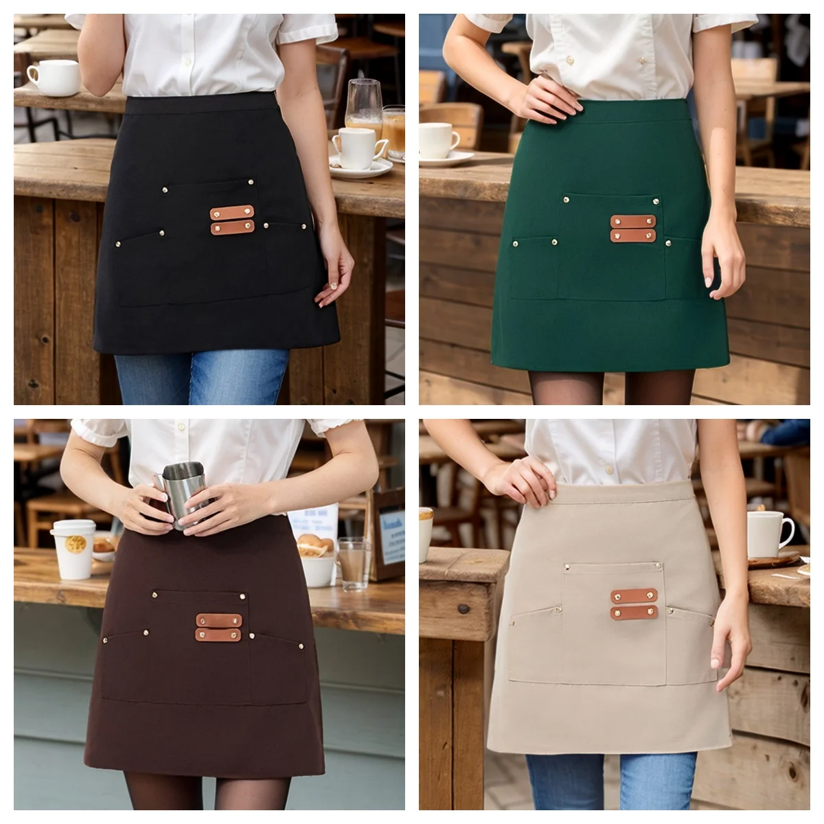 1 Stück Unisex-Schürze mit kurzer Taille, dreidimensionale 3D-Restaurantküche, wasserdichte Schürze aus Segeltuch, 3 Taschen, geeignet für Re