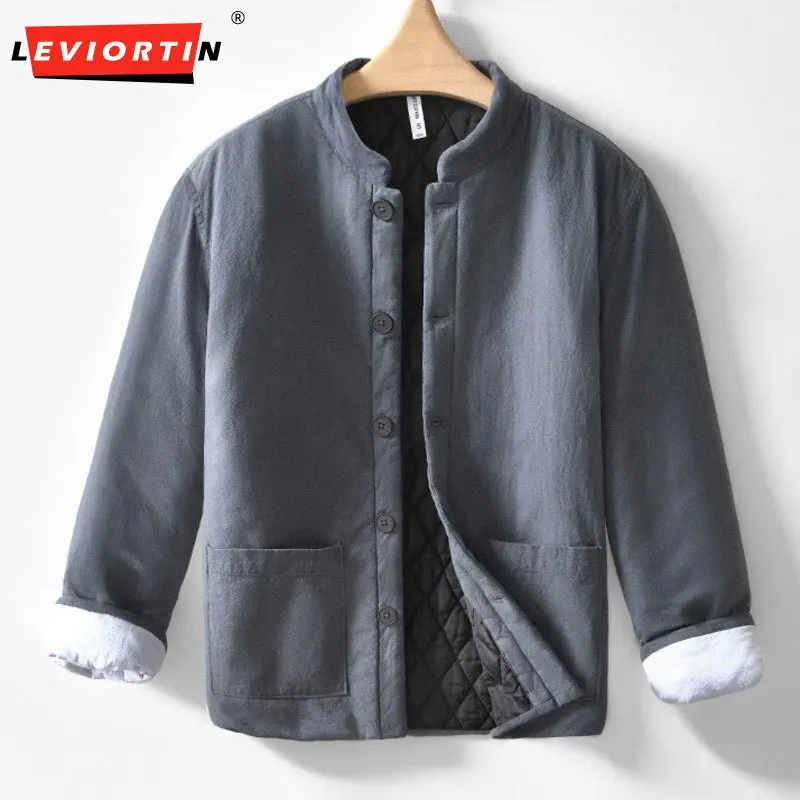 

Men's youthful and trendy fashion stand up collar, thick and warm cotton coat, loose and versatile retro casual cardigan jacket