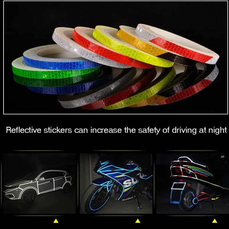 1cmx8m Bike Stickers Reflective Tape Fluorescent MTB Bicycle Strips Cycling Tapes for Bicycle Helmet Motorcycle Scooter