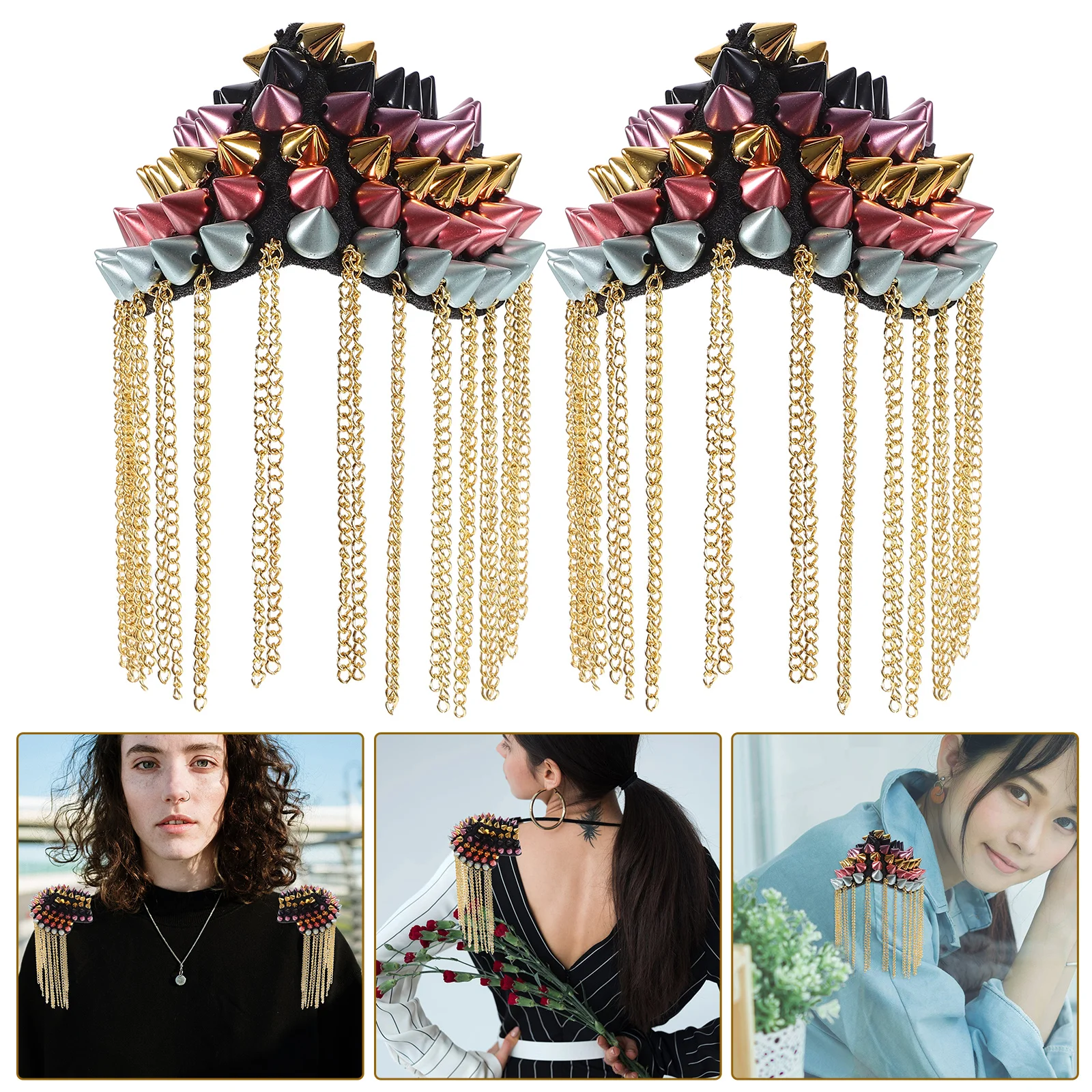 2 Pcs 컬러 어깨 Epaulets 리벳 프린지 Tassels 빈티지 DIY 의류 팔 장식 쥬얼리 Epaulettes Applique Special