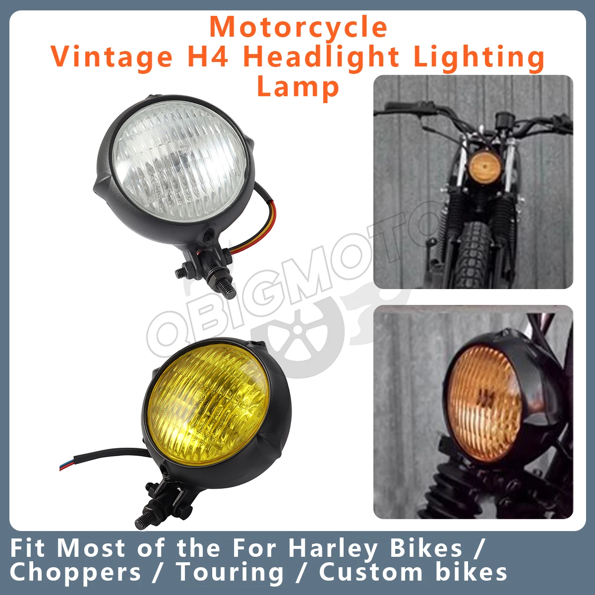 

3.5" Round Motorcycle Vintage H4 Headlight Lighting Lamp Amber Headlamp For Harley Old School Bobber Chopper Custom Sportster
