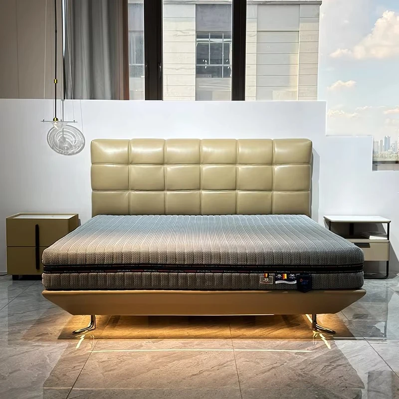 #Postmodern Luxury Reclining Double Sofa Bed Full XL High Quality Wood Panel Frame Genuine Leather Upholstery Pine Steel Comfort