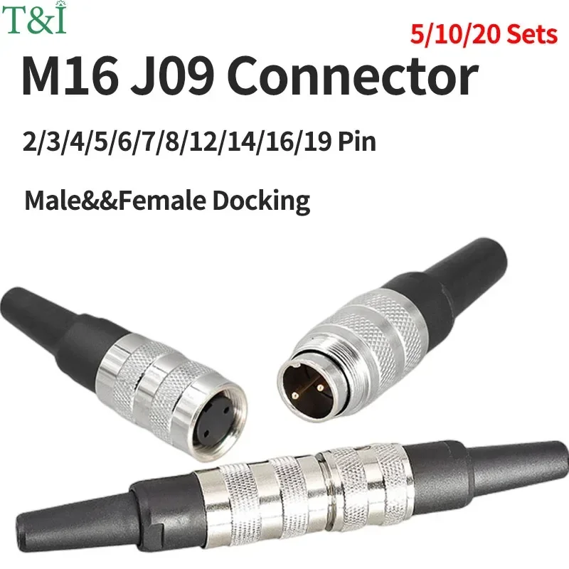 

5/10/20sets M16 J09 Series Mental Butt Connector Aviation Socket Plug Male Female Docking M16-2 3 4 5 6 7 8 12 16 19 24 Pins