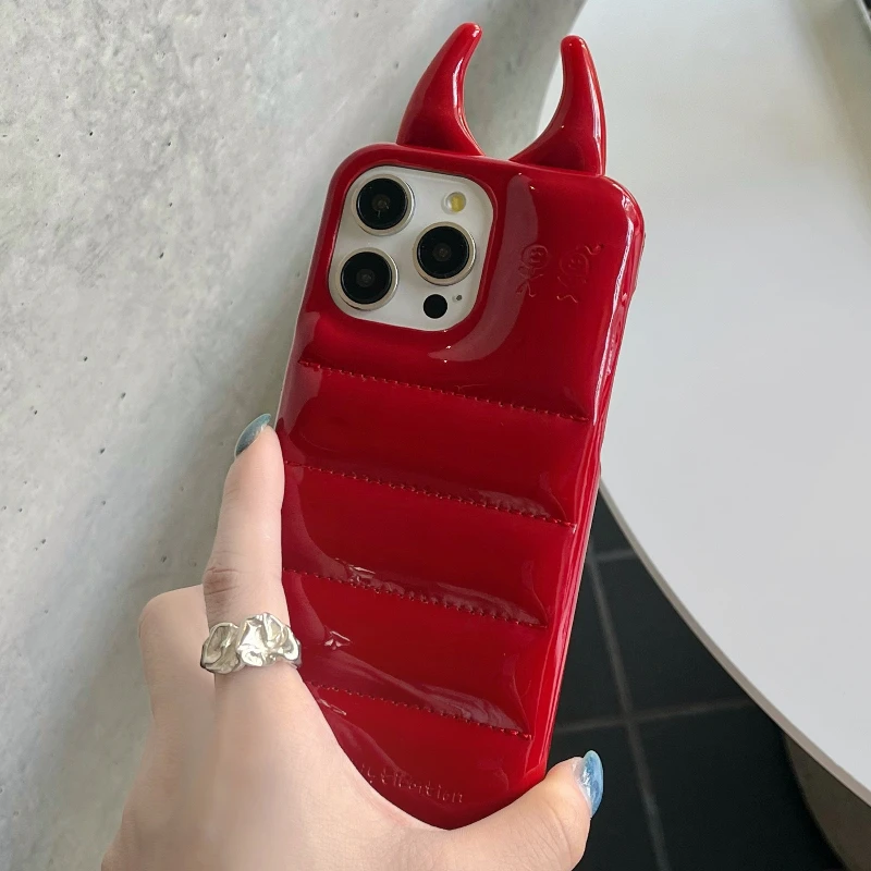 Fashion 3D Cow Horns Glossy Phone Case For iPhone 16 15 14 13 12