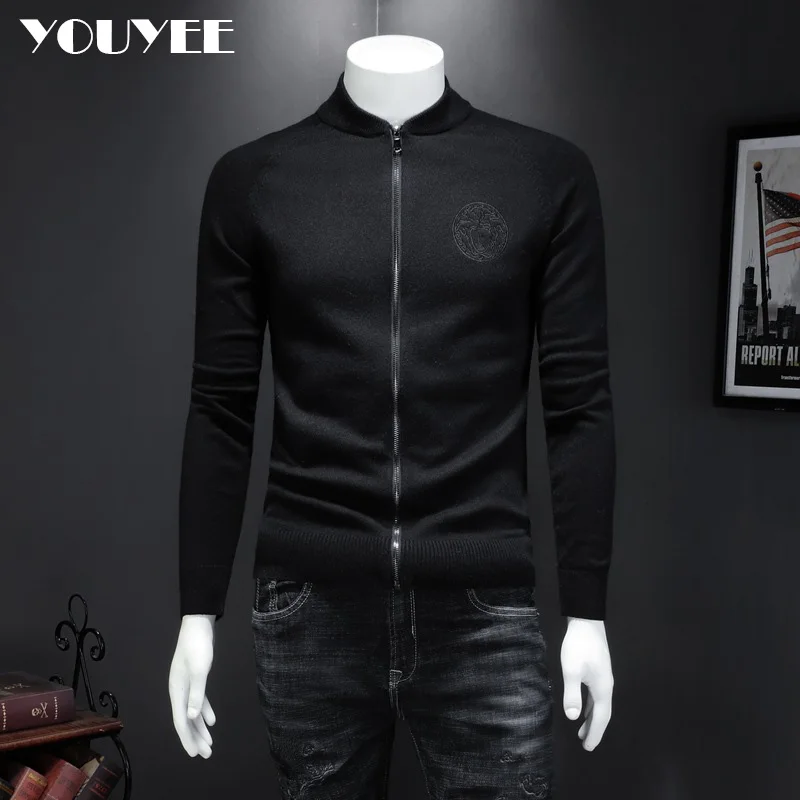 

Men's Cardigan Sweater Knitwear Coat Stand Collar Zipper Shirt New Black Solid Color Simple Design Commuting Daily Man Clothing