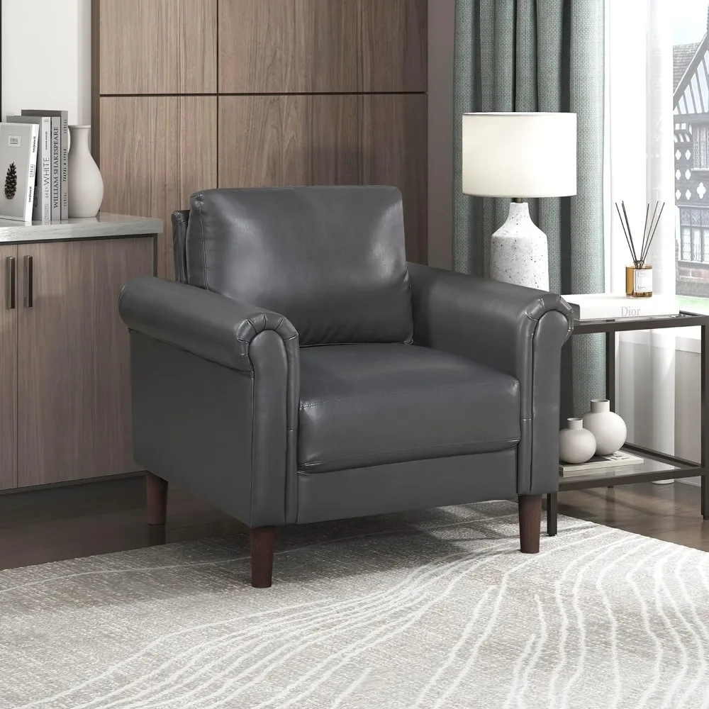 

Living Room Accent Chair, Faux Leather Upholstered Armchair with Rolled Arm for Bedroom Office Waiting Room, Single Sofa Chair