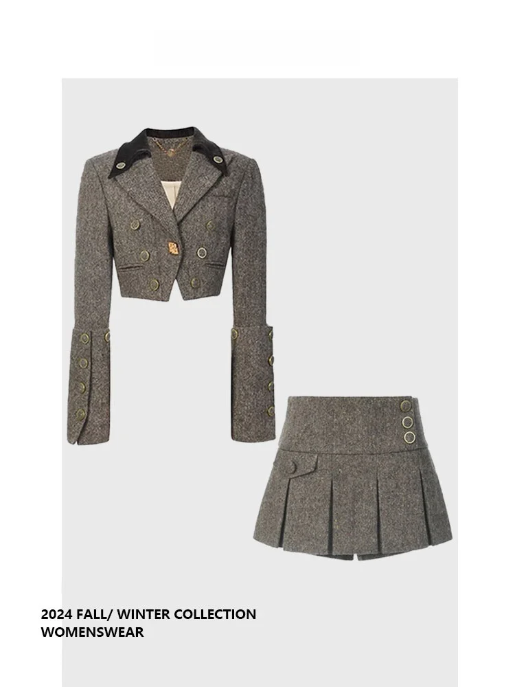 

Forever 21 Short Suit Jacket And High Waist Skirt Set Elegant Miss Rich Style Early Autumn Pleated Commute Fashion plus Size
