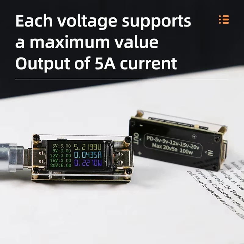 2025 جديد PD100W 5A متعدد الأغراض Decoy5/9/12/15/20 فولت 0.96 بوصة شاشة ملونة الجهد الحالي الطاقة إيجابية وسادة القطب الكهربائي السلبي