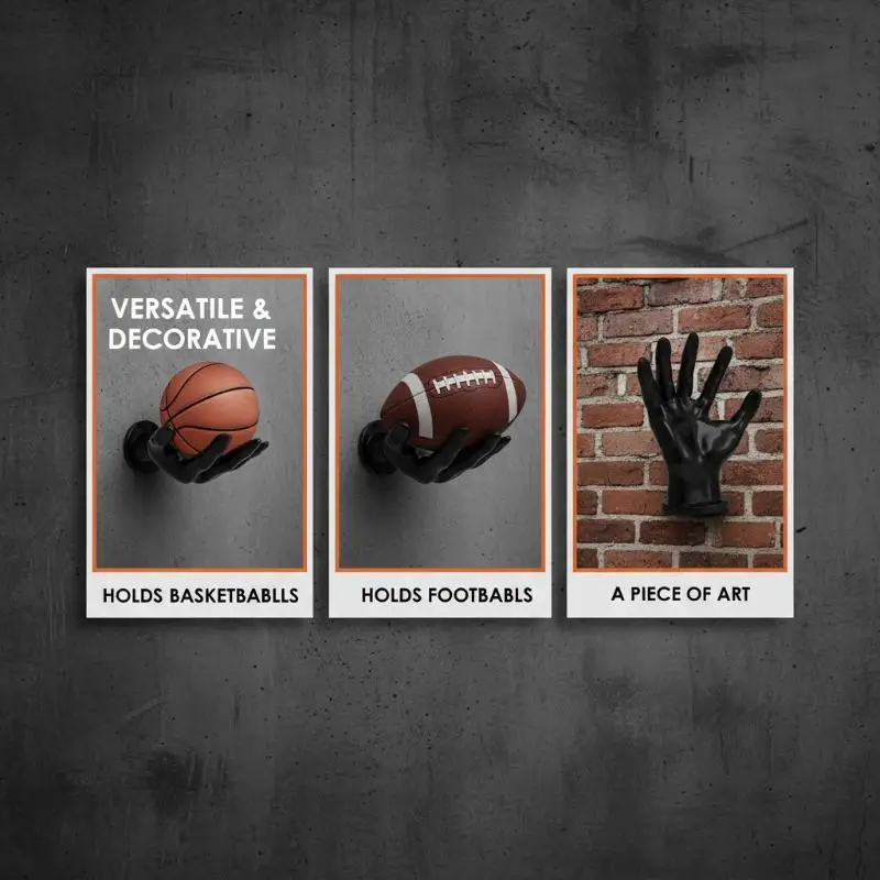 Hand Shaped Wall Mount Basketball Holder With Sturdy Construction And Creative Design For Boys Bedroom Sports Room Display