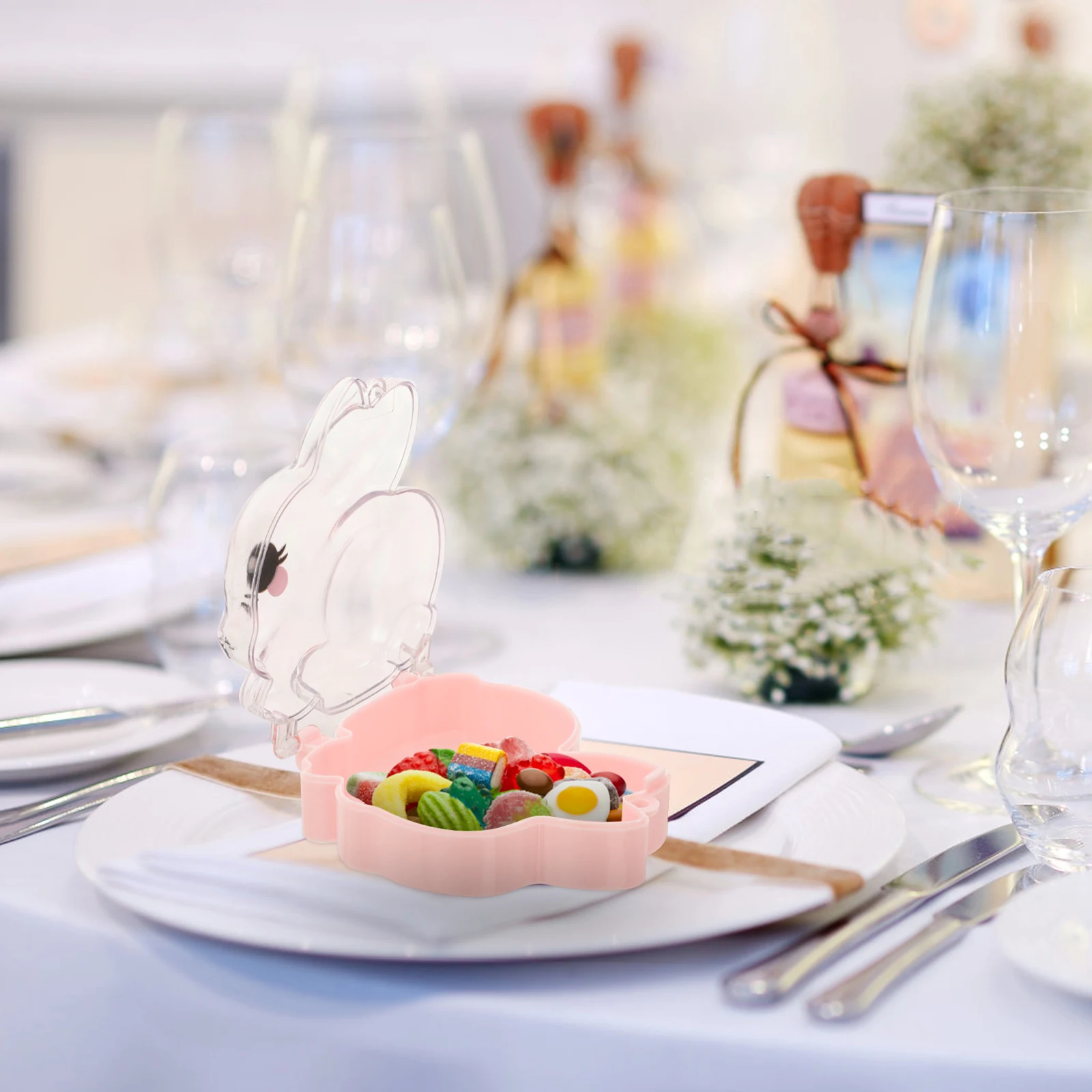 

2Pcs Rabbit Shaped Candy Box Clear Plastic Gift Packaging for Parties and Celebrations Clear Gift Box Treat Boxes