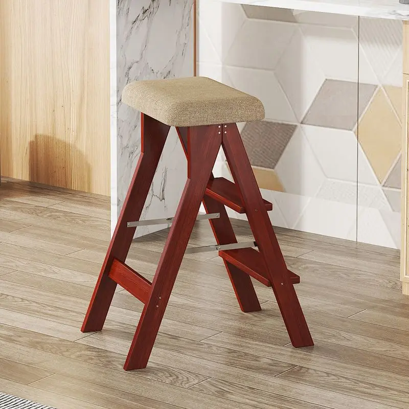 Solid Wood Step Stool Portable Kitchen Folding Stool Indoor Multifunctional Home 3 Step Ladder Stool Folding Steps Ladder Rack