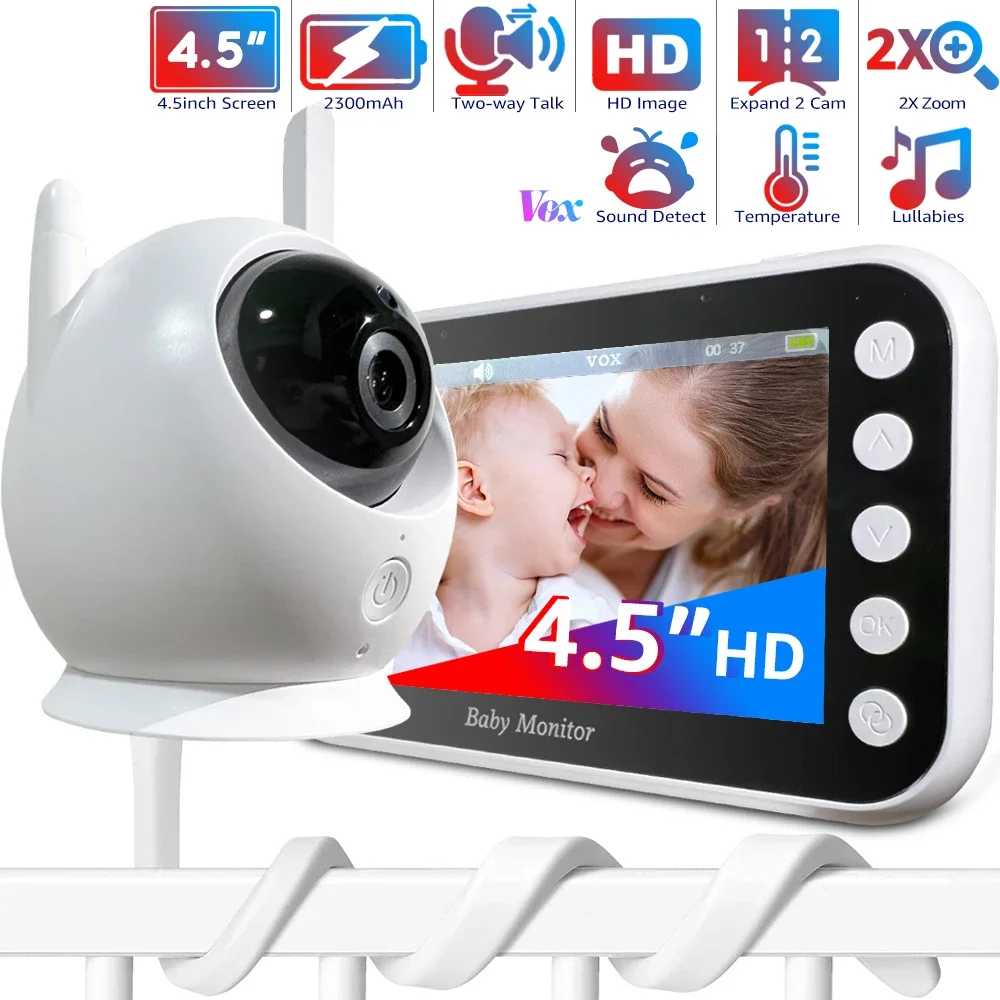 Monitor eletrônico para bebês de 4,3 polegadas com câmera e áudio, fone de ouvido com bateria de longa duração, zoom 2X, visão noturna automática, alcance longo de 1000 pés