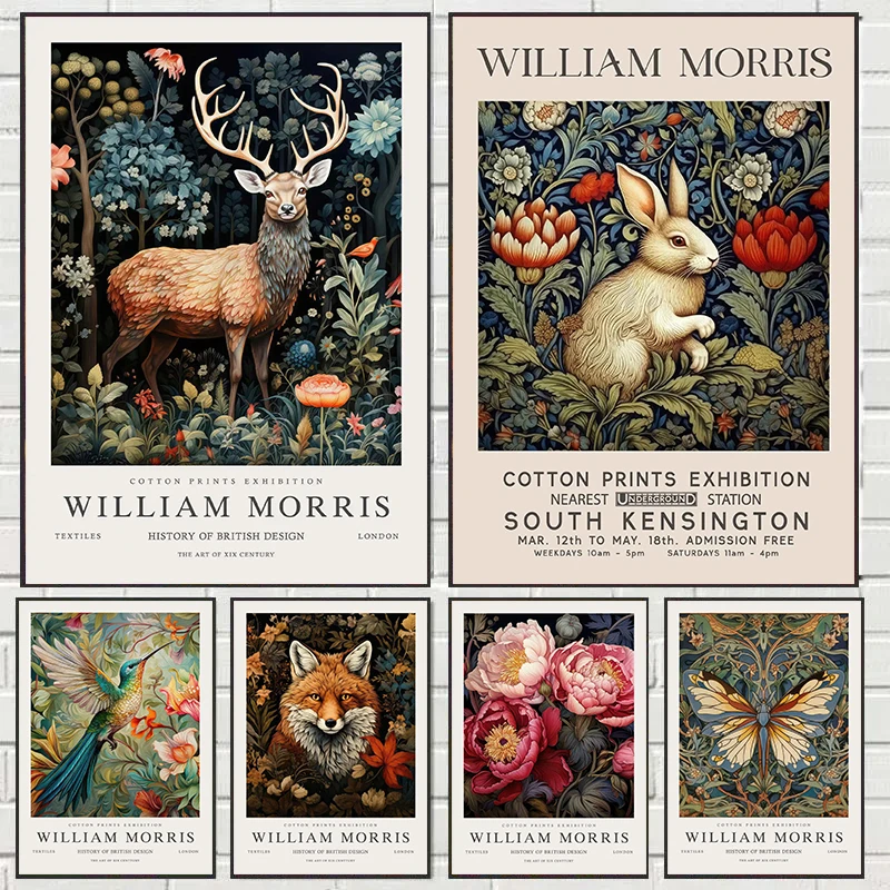 Vintage William Morris Exhibition Butterfly Moon & Stars Art Poster Canvas Painting Wall Prints Picture Living Room Home Decor