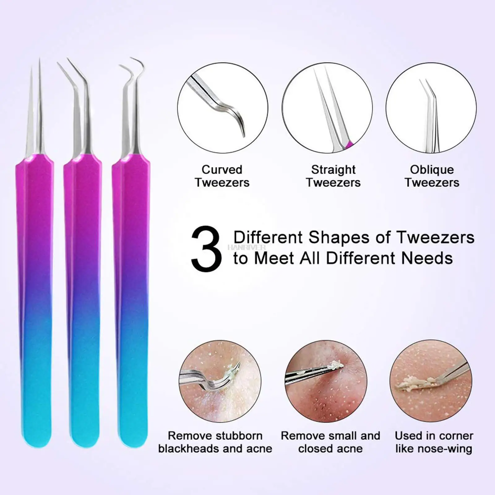 10pcs/set Acne needle, pimple needle, teenage acne, comedo needle tweezers aluminum cylinder packaging, gradient color