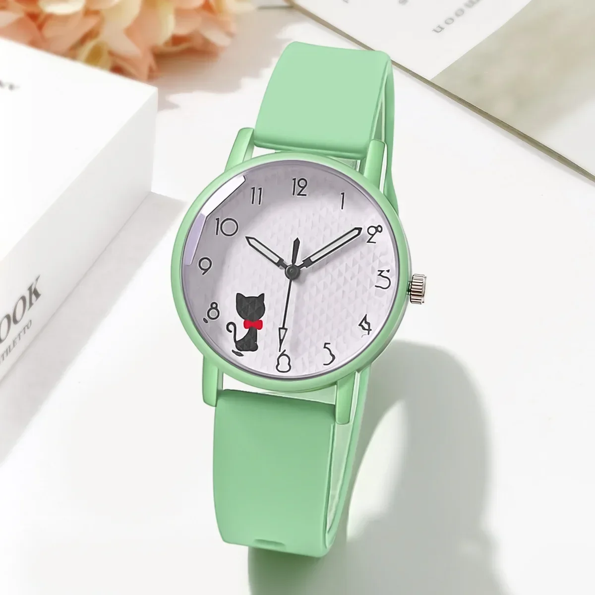 Montre à quartz en silicone pour étudiant, joli bracelet chat, montres-bracelets pour enfants, montres de sport pour femmes, 2024