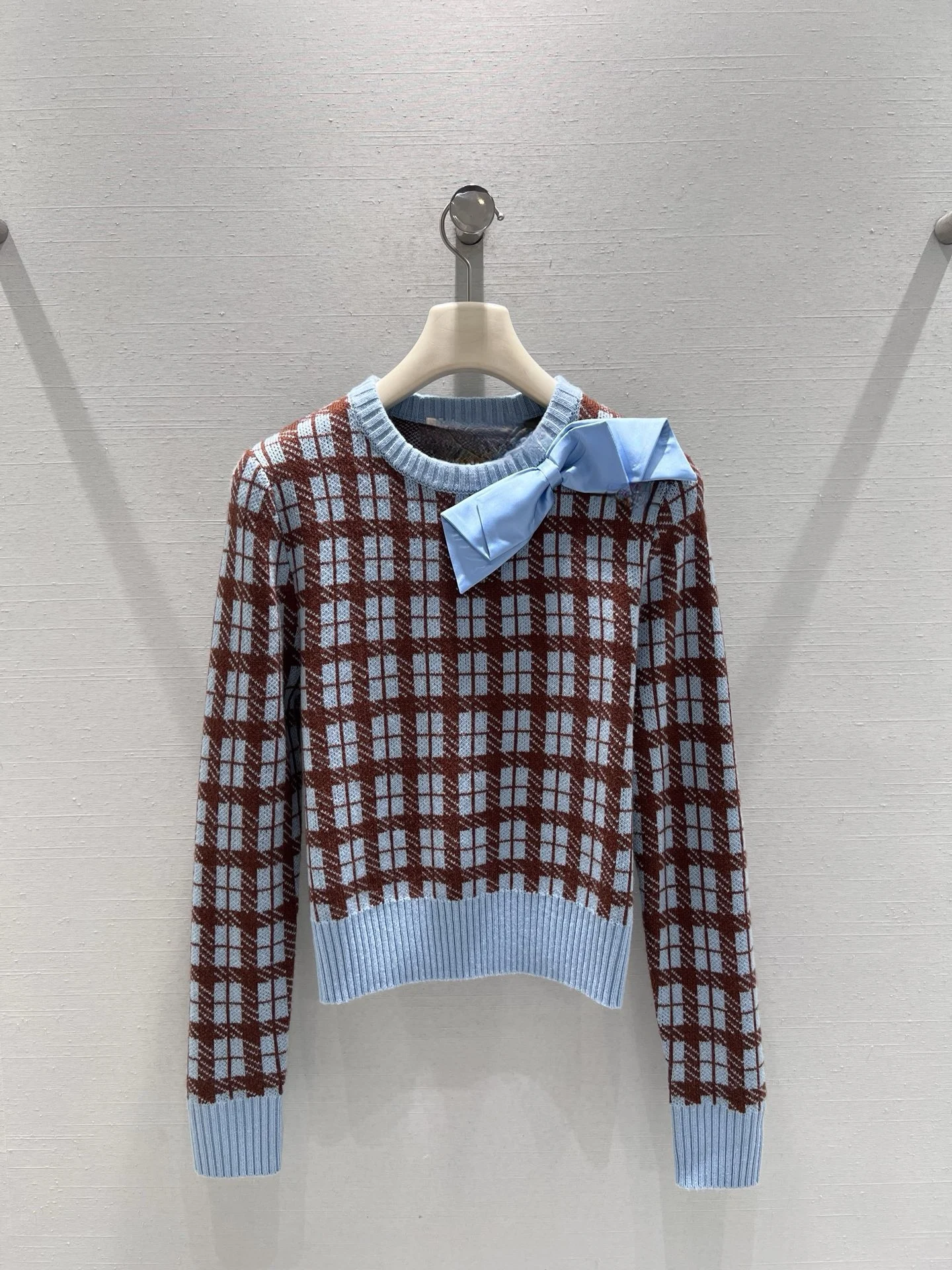 

Detachable Knot Decorative Retro College Sle round Ne Overhead Sweater Slimming Versatile Knitted Long Sve W...