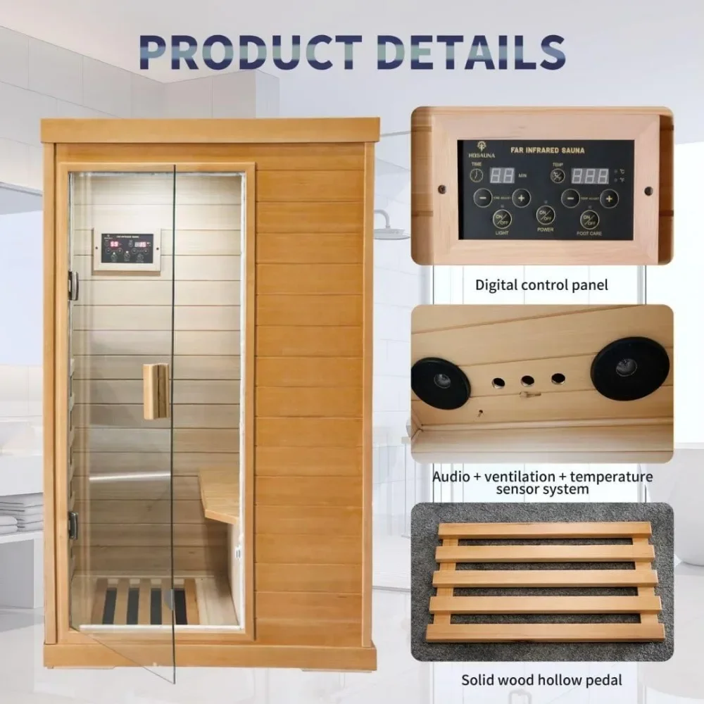 Sauna Home, Canadian Hemlock, 800W/110V Low-Emf Dry Saunas 5 Ultra-Low Energy Saving Heating Panels, Built-In Control Panel