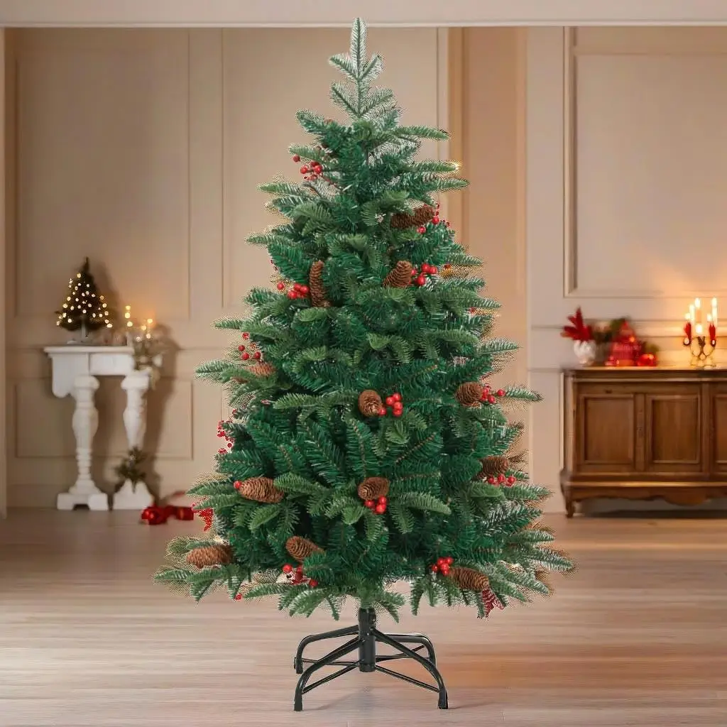 

59.1'' Artificial Christmas Tree with Pine Cones & Berries - Hinged Holiday Decor