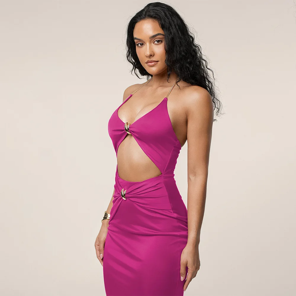 EINY Chic Elegant Cutout Off-shoulder Sexy Maxi Dress Women Fashion Strapless Sleeveless Backless Bodycon Club Party Long Dress