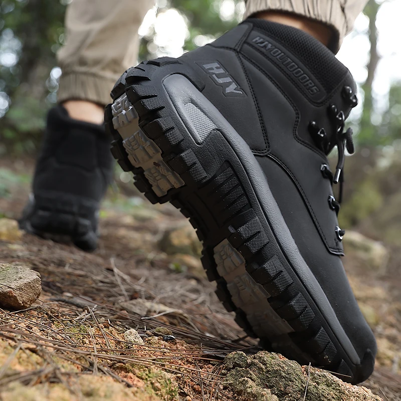 High-Top Leather Men's Boots Breathable Desert Combat Boots Outdoor Non-slip Hiking Boots Men Motorcycle Boots Work Ankle Boots image 6