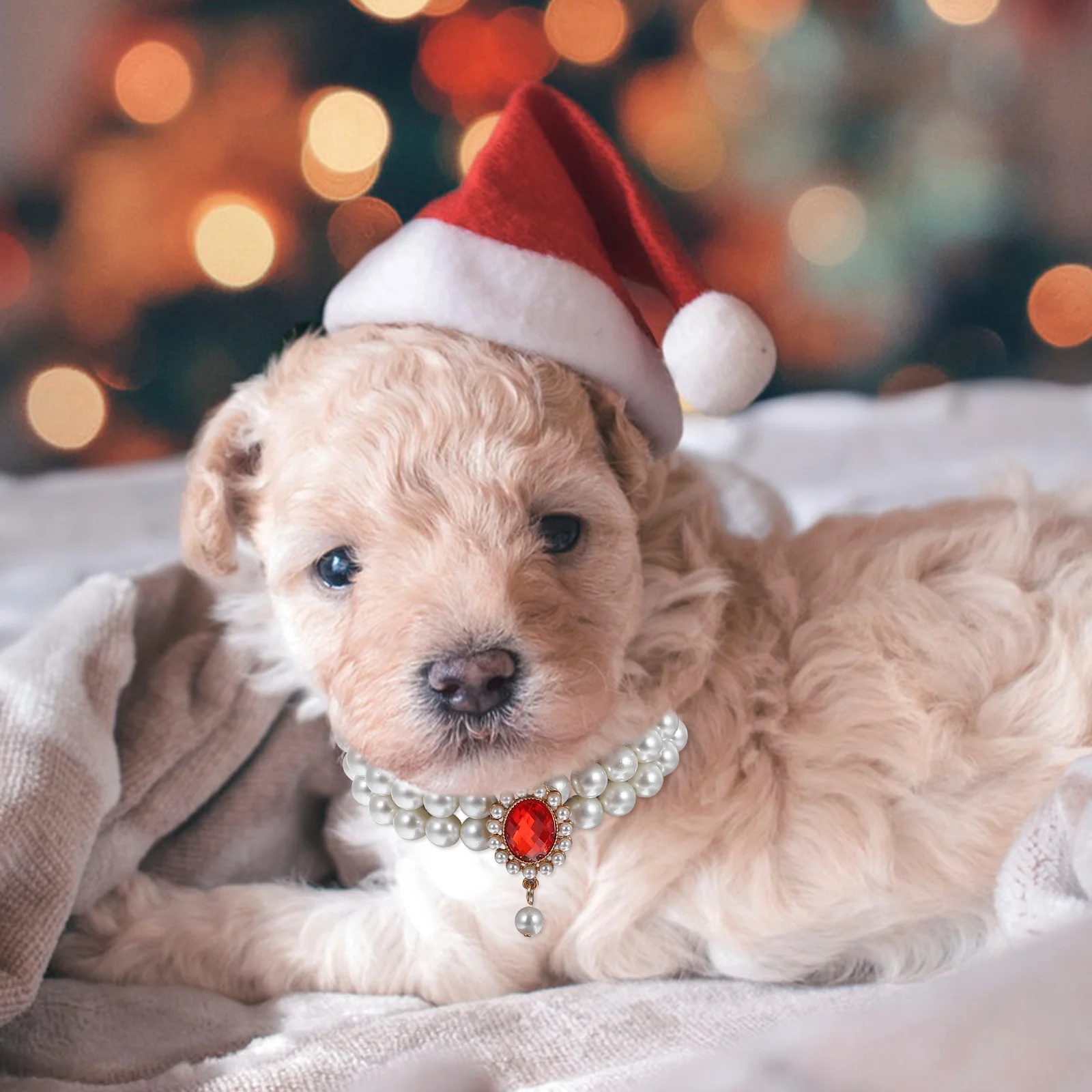 

Double Layer Pearl Pet Necklace Adjustable Small Dog Cat Collar Luxury Jewelry for Cat Collar Puppy Necklace