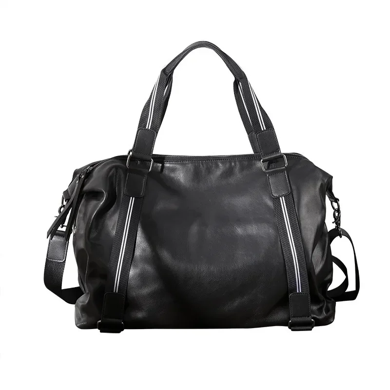 Bolsos de viaje de cuero genuino para hombres, bolso de mano informal de gran capacidad, bolso de viaje de negocios, grano superior