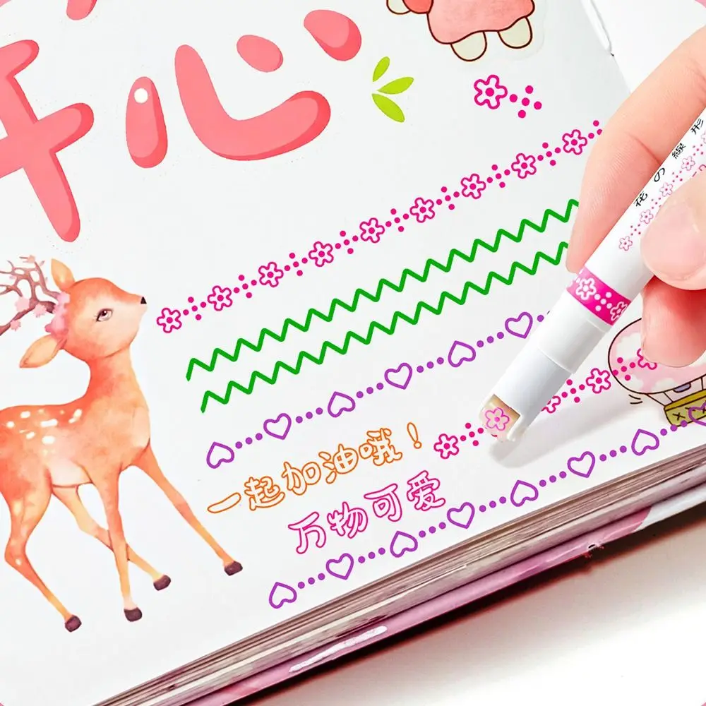 6pcs/set Kawaii Dual Tip Highlighter Pen Flower Line Shape Decorative Curve Highlighter Roller Tip Journal Planner Pen Gifts