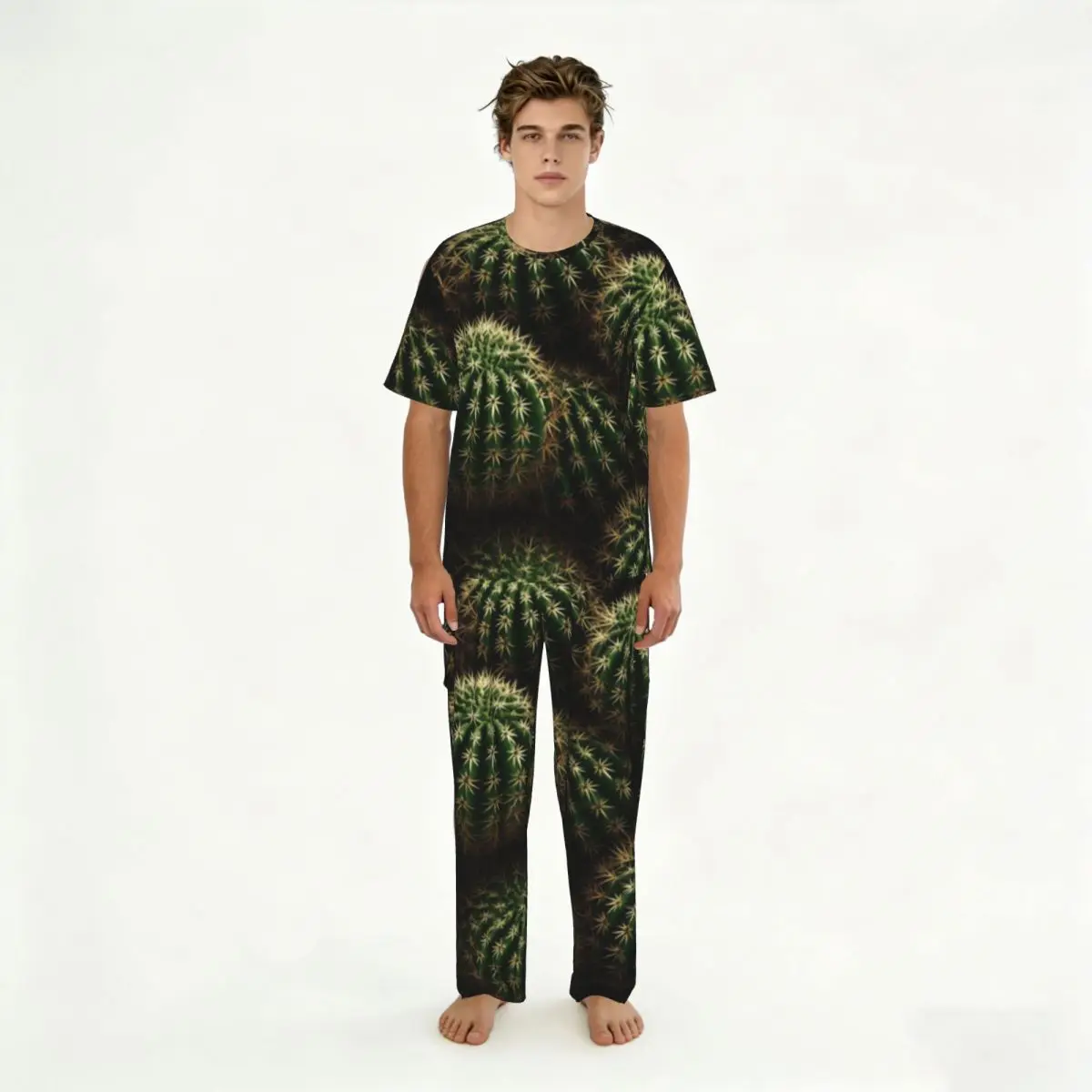 Sleepwear Summer Spring Home Clothes Cactus Short Sleeve Long Pant Nightwear