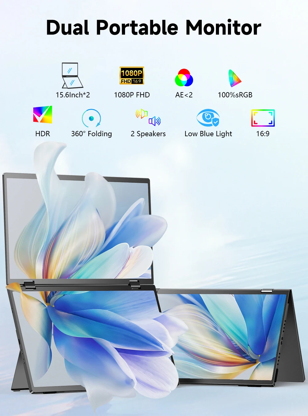 UPERFECT Delta Portable Dual Monitor 15.6”1080P Gaming Screen For Laptop With Stand 360°Rotation USB-C Triple Display Extender