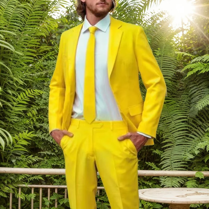 

Последние желтые свадебные мужские костюмы Slim Fit для жениха, формальный смокинг, костюм Homme, мужской костюм из двух предметов для выпускного вечера, комплекты брюк на заказ