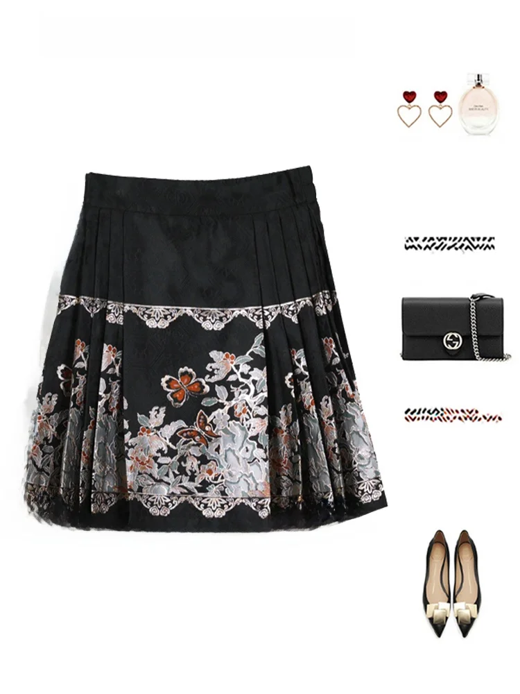 

Модная плиссированная юбка в китайском стиле, женская новая летняя короткая юбка А-силуэта, стройнящая юбка миди, элегантная и шикарная