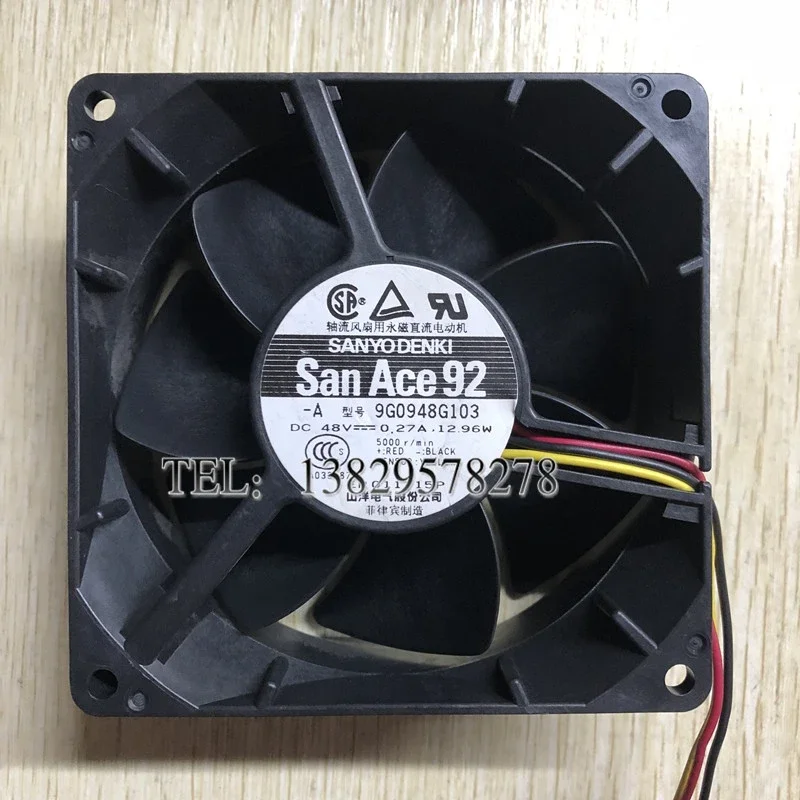 

SANYO DENKI 9G0948G103 DC 48V 0.27A 92x92x38mm 3-Wire Server Cooling Fan