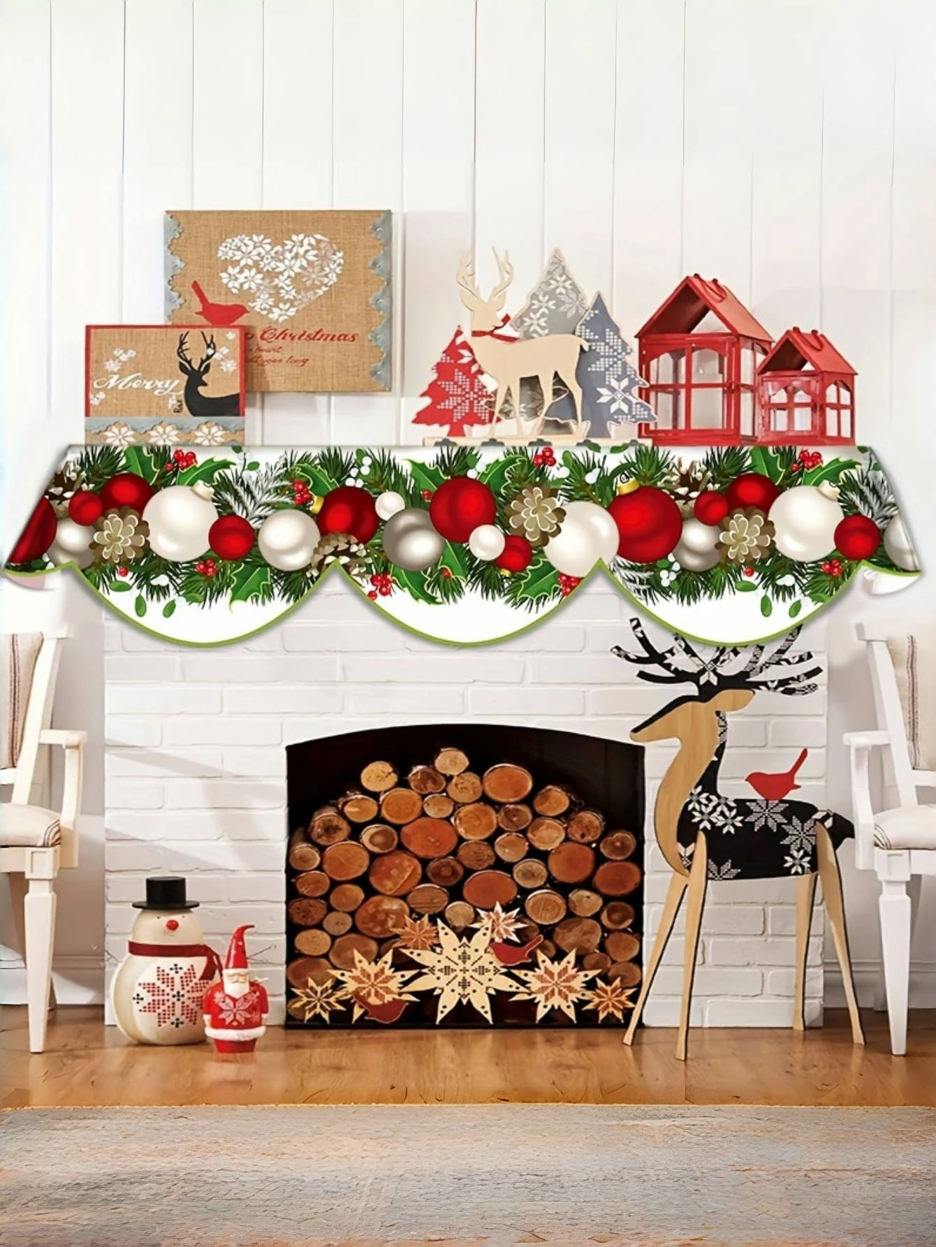 1 pcs Christmas Fireplace Scarf - Christmas Ball Elements, is your perfect holiday gift, suitable for home decoration