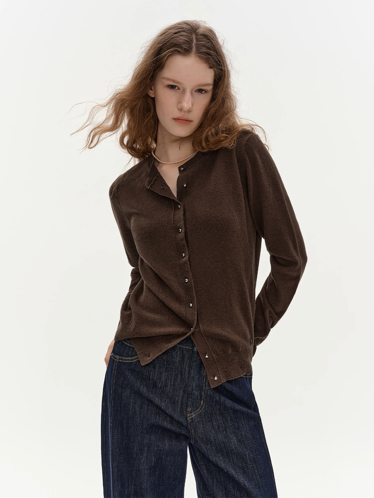 DUSHU Damen Strick-Cardigan aus Wollmischung in Unifarben, 5 Farben, Rundhalsausschnitt, Winter 2026 Neuerscheinung, Vielseitiges Lässiges Strick-Oberteil Pullover – Detail 18