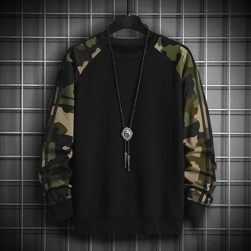 Camouflage Long Sleeve Hoodies Men Clothes Fashion Casual Pullover Round Neck Fall Street Male Sportswear Hoodies Pachwork 5XL