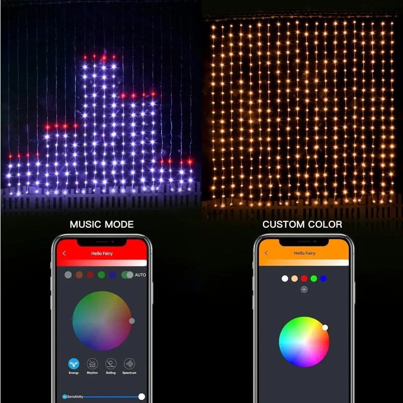 ไฟม่าน LED ไฟประดับตกแต่งห้องนอน ควบคุมผ่านแอพฯ รีโมทคอนโทรล RGB เปลี่ยนสีได้เอง ใช้เป็นไฟฉากหลังสำหรับตกแต่งบ้านในเทศกาลคริสต์มาส