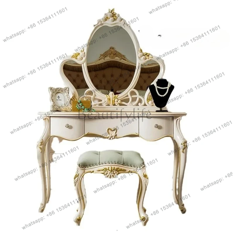 

French dresser carved European bedroom makeup table stool combination solid wood dressing table dressing mirror