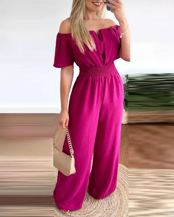 Sexy Off Shoulder Slash Neck Jumpsuit Office Lady Spring Summer Solid Short Sleeve Jumpsuits For Women 2024 One Piece Rompers