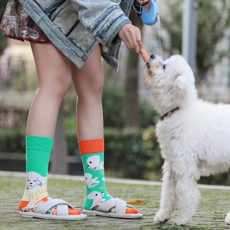 Calcetines de Pato Mandarín asimétricos AB para hombres y mujeres, calcetines de algodón de tubo medio alto, nueva moda