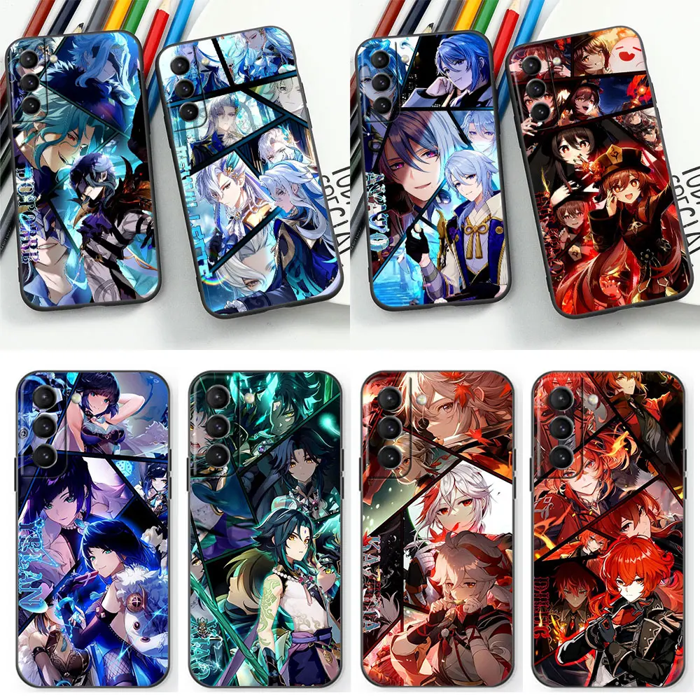 Game Genshin Impact Anime Phone Case For Samsung Galaxy S24 S23 S22 S21 S20 Ulus Fe S10 S9 S8 Plus 5G Black Soft Silicone Cover