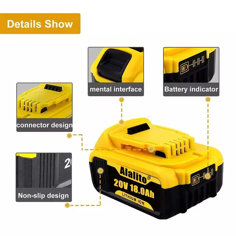 New 100% Original 18000mAh 20V for Dewalt Power Tool Battery DCB206 20V 18.0Ah Battery DCB206 20V Battery DCB205 DCB204-2