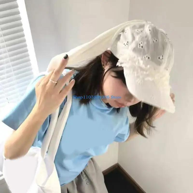 400A Adjustable 2000s Lace Baseball Hat with Long Rabbits Ear Design for Women and Teens Anime Sunproof Hat Street Headwear