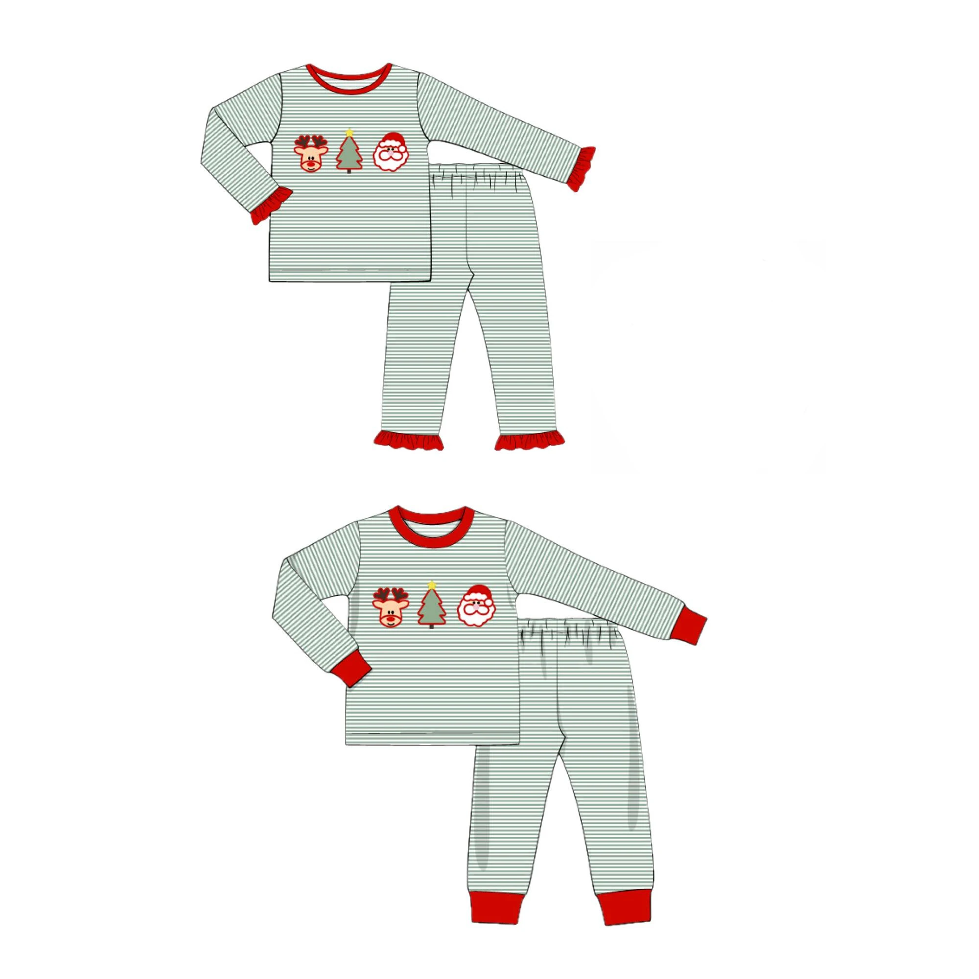 

Christmas Pyjamas Kids Green Striped Santa Print Infant Long Sleeve Pajama Set Boys Girls Pajama Clothing Matching 2-Piece Set